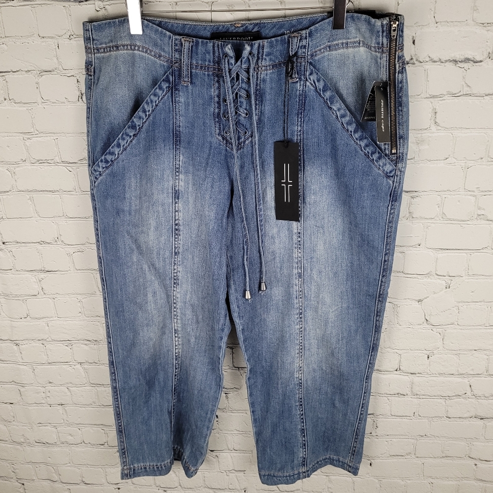 LIVERPOOL | Juliette Crop straight lace-up cotton wide leg jeans